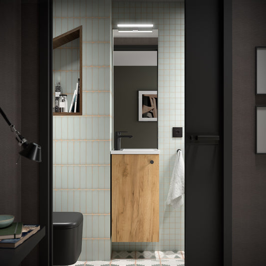 Vanity + top + Mirror Marville 15 inches (390) 1 door African Oak