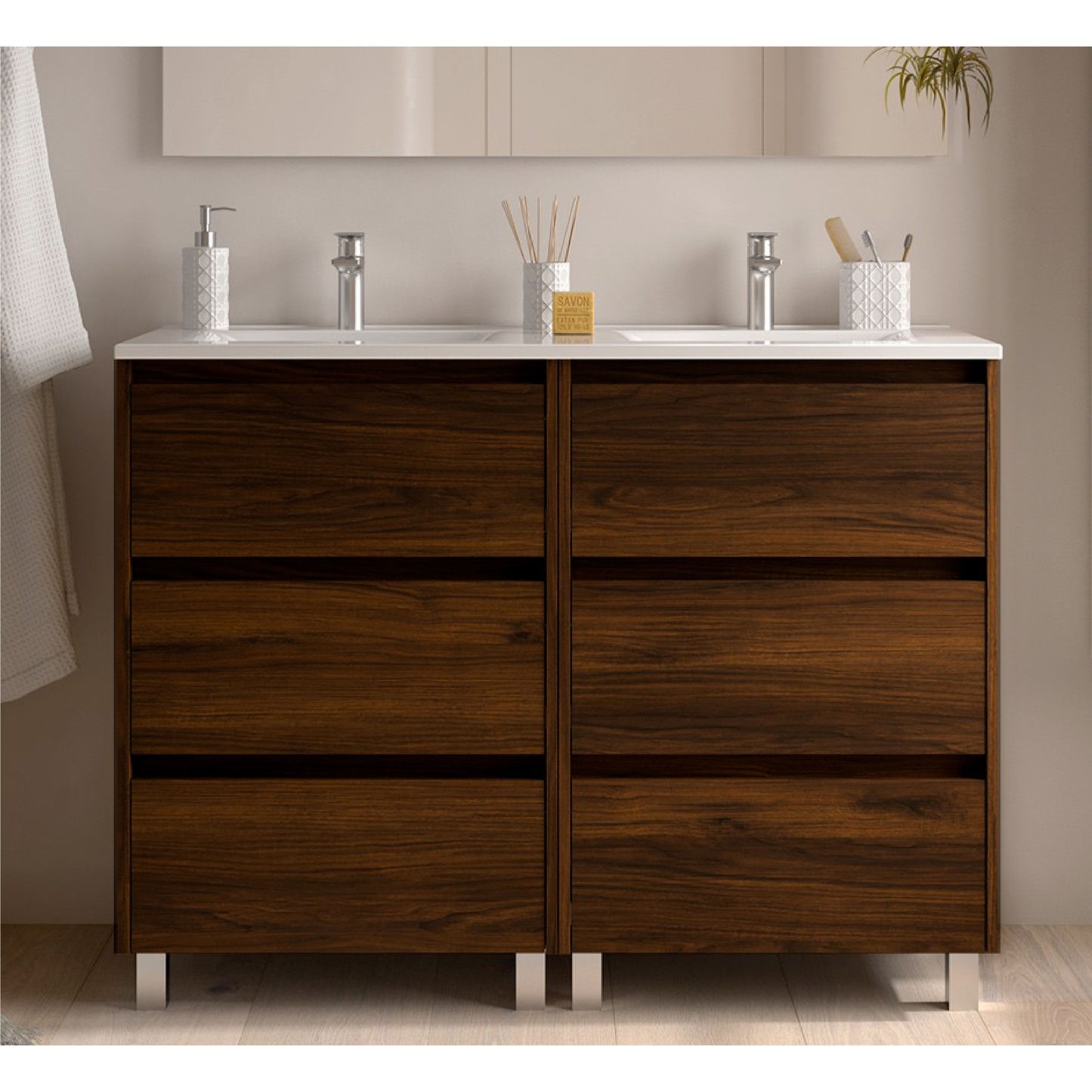 Vanity Noja 48 inches 6 drawers Brown Acacia