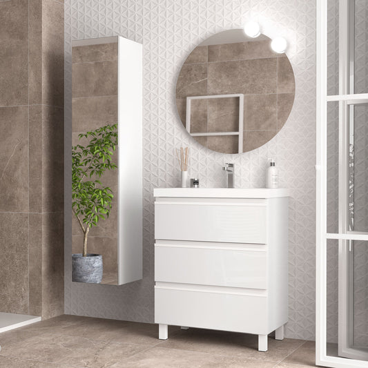Meuble-lavabo Fussion Spirit 700 mm (28 po), 3 tiroirs (sur pied), blanc mat