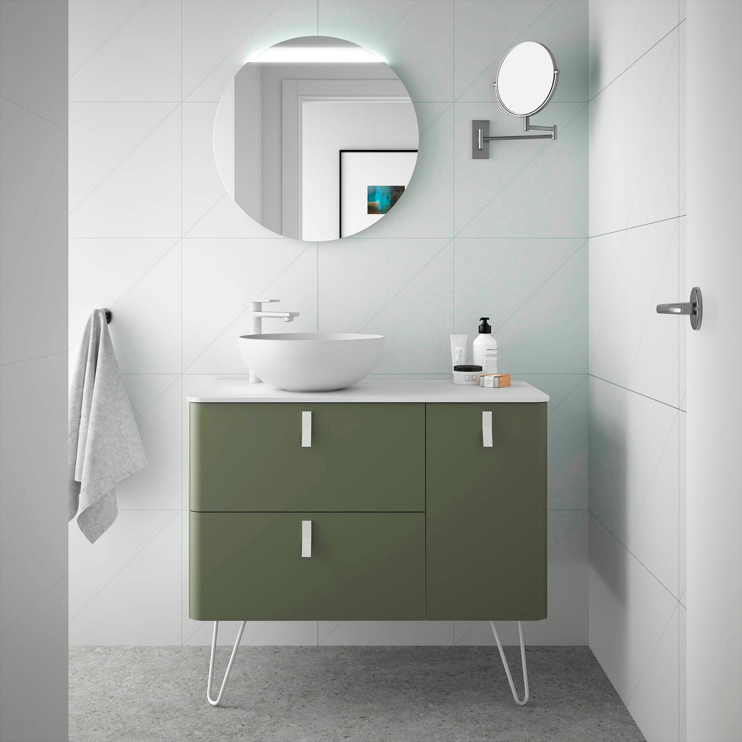 Meuble-lavabo Uniiq 48 pouces (1200) 2 tiroirs + porte décalée **COULEURS SUR COMMANDE SPÉCIALE**