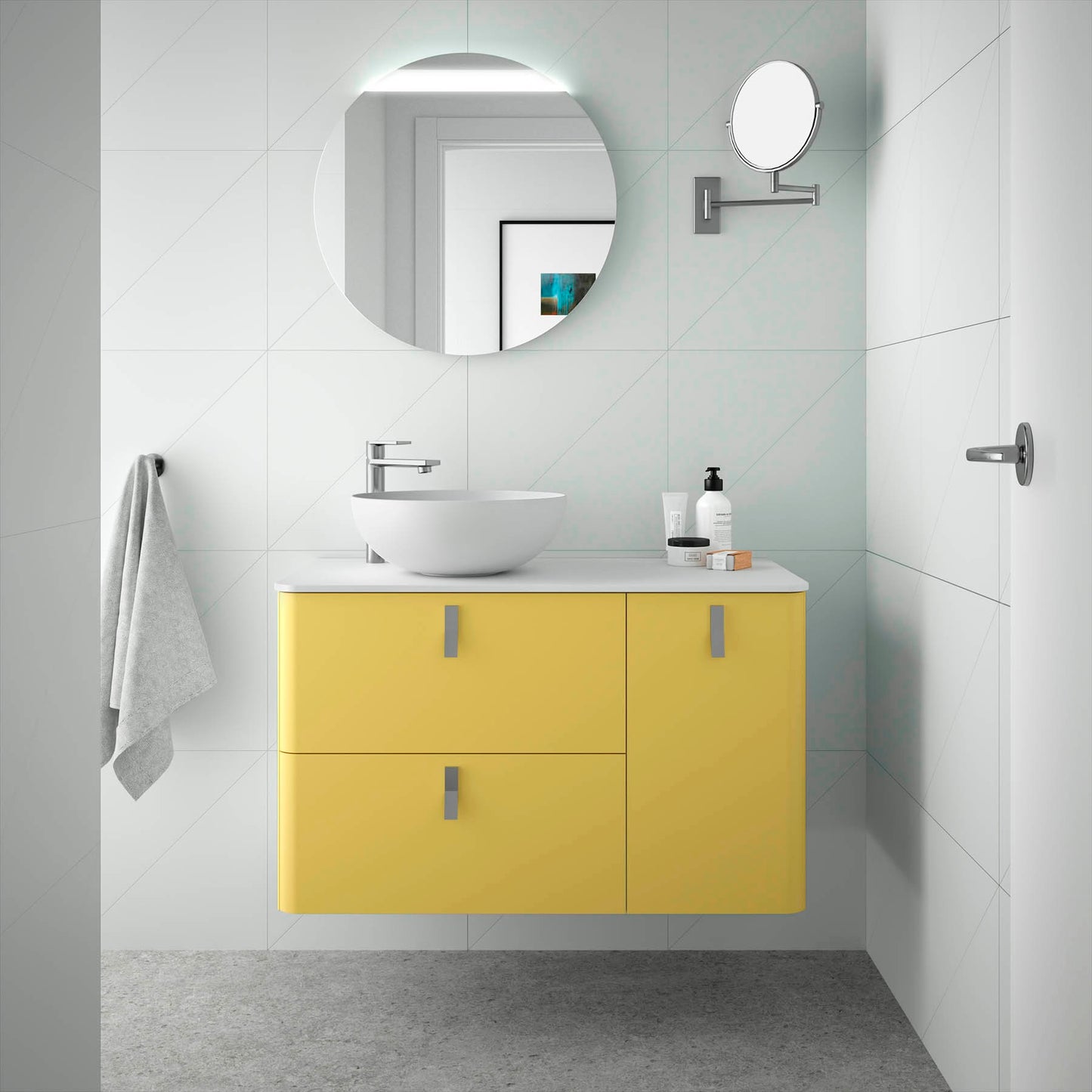 Meuble-lavabo Uniiq 48 pouces (1200) 2 tiroirs + porte décalée **COULEURS SUR COMMANDE SPÉCIALE**