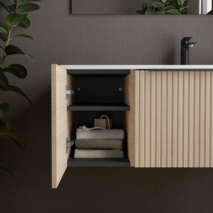 Wall hung storage unit SHORT 12 inches (300) Sienna Oak one door reversible for Biba vanity