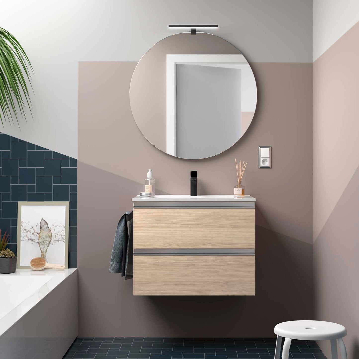 Vanity  Fussion Spirit 24 inches (600) 2 drawers (wall hung) Sienna Oak