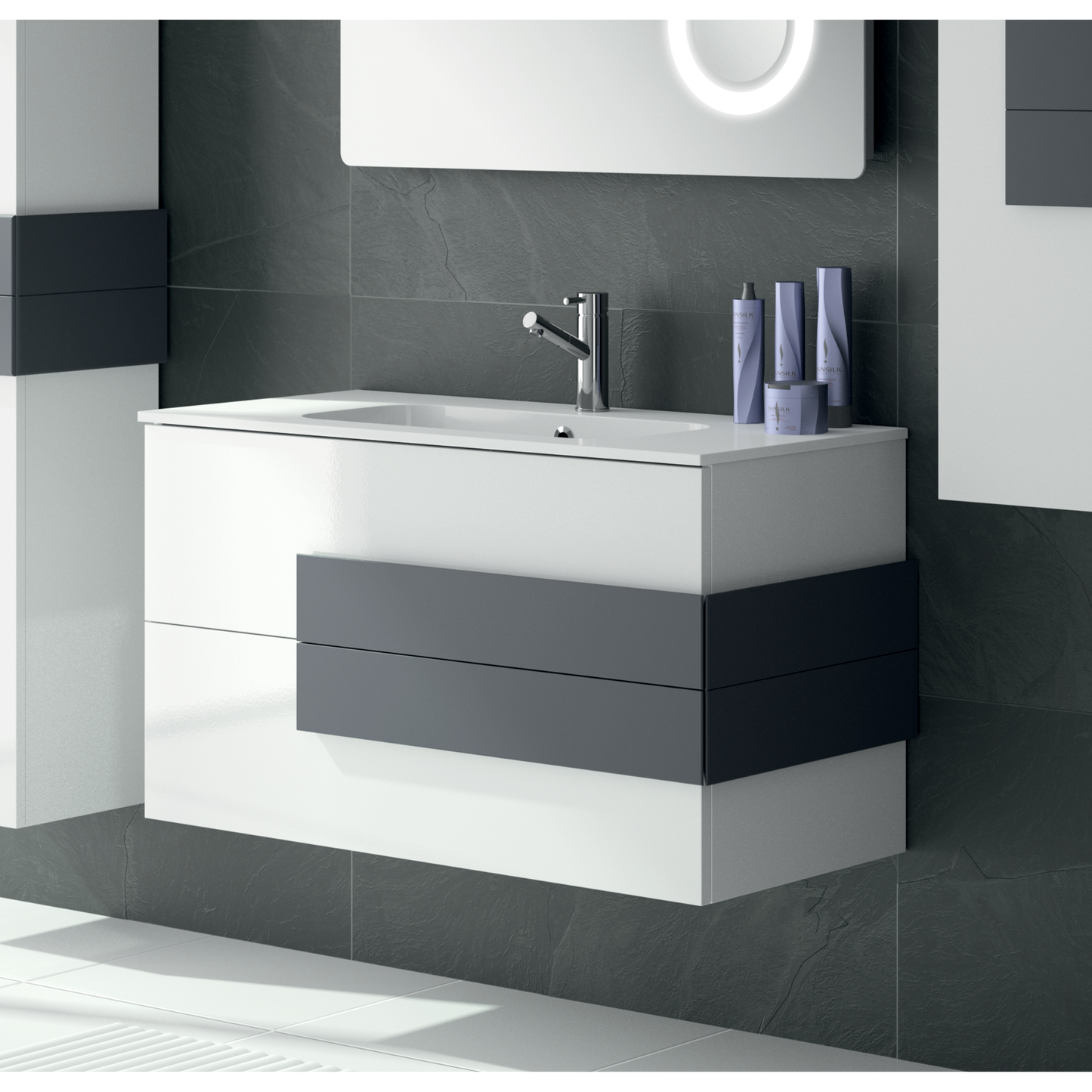 Meuble-lavabo Cronos à 2 tiroirs blanc brillant