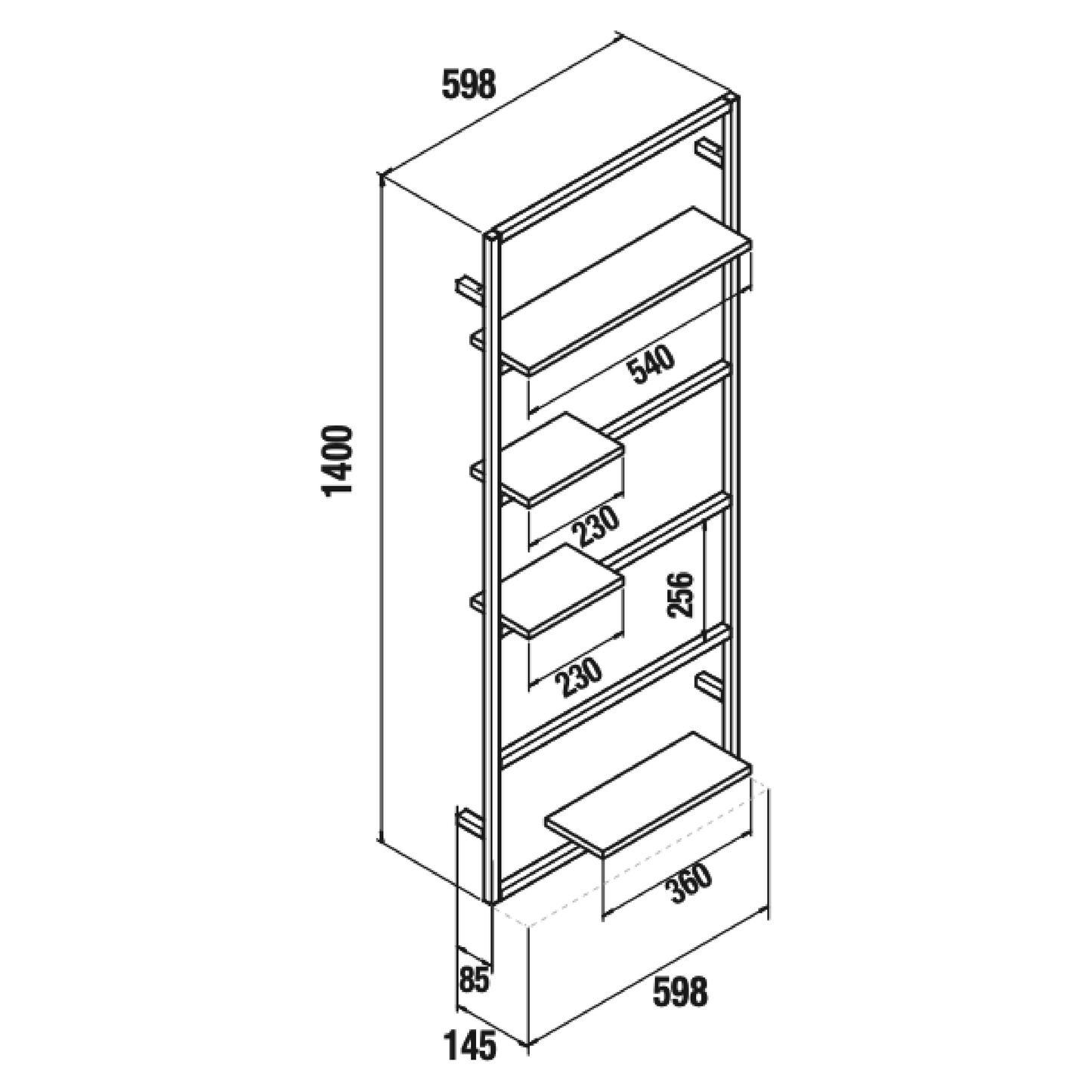 Aluminum tall rack with shelves Vinci African Oak