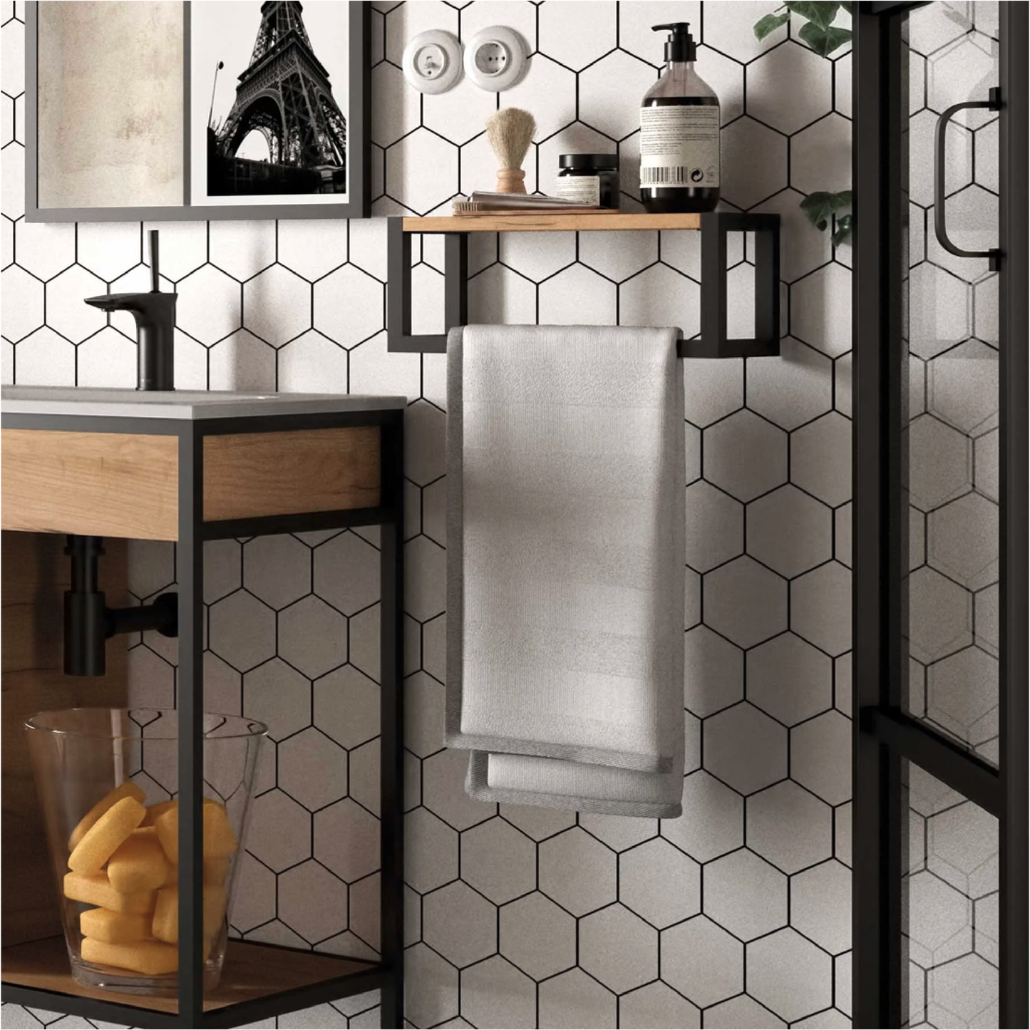 Shelf Vinci with towel bar African Oak