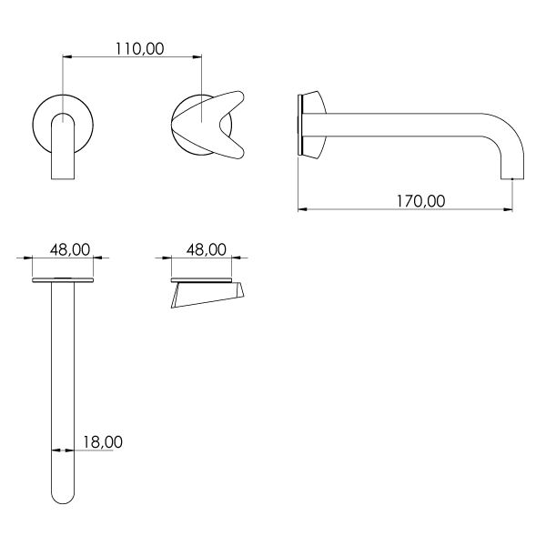 Robinet de lavabo mural en acier inoxydable ARW146