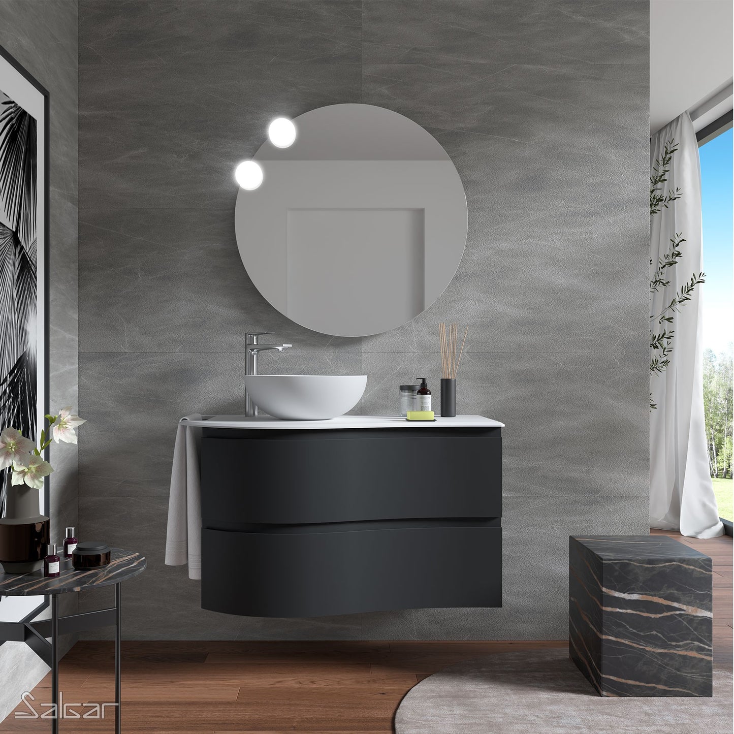 Vanity MAM 36 inches (900) 2 drawers (wall hung) OFFSET RIGHT Lacquer Color Finish