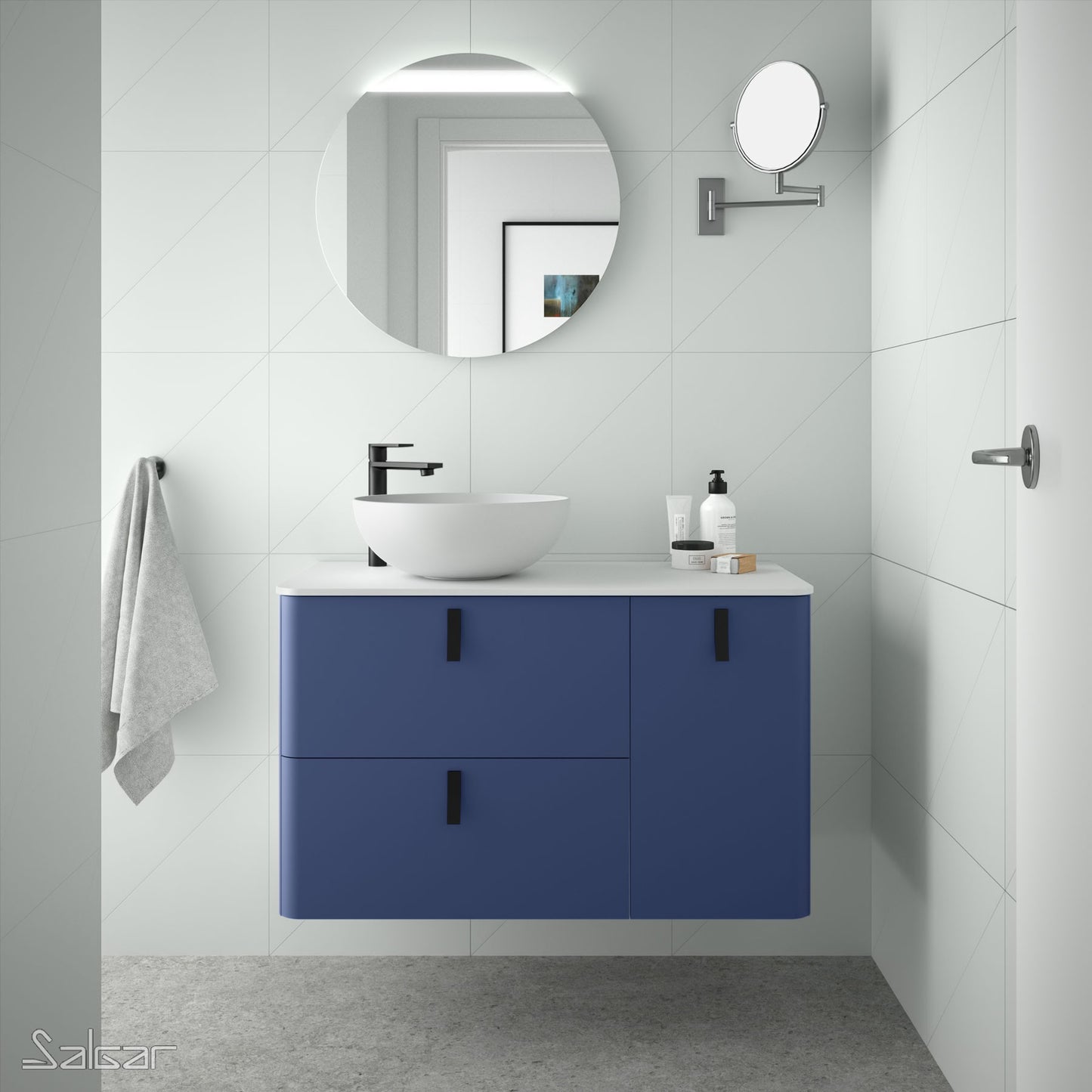 Meuble-lavabo Uniiq 48 pouces (1200) 2 tiroirs + porte décalée **COULEURS SUR COMMANDE SPÉCIALE**