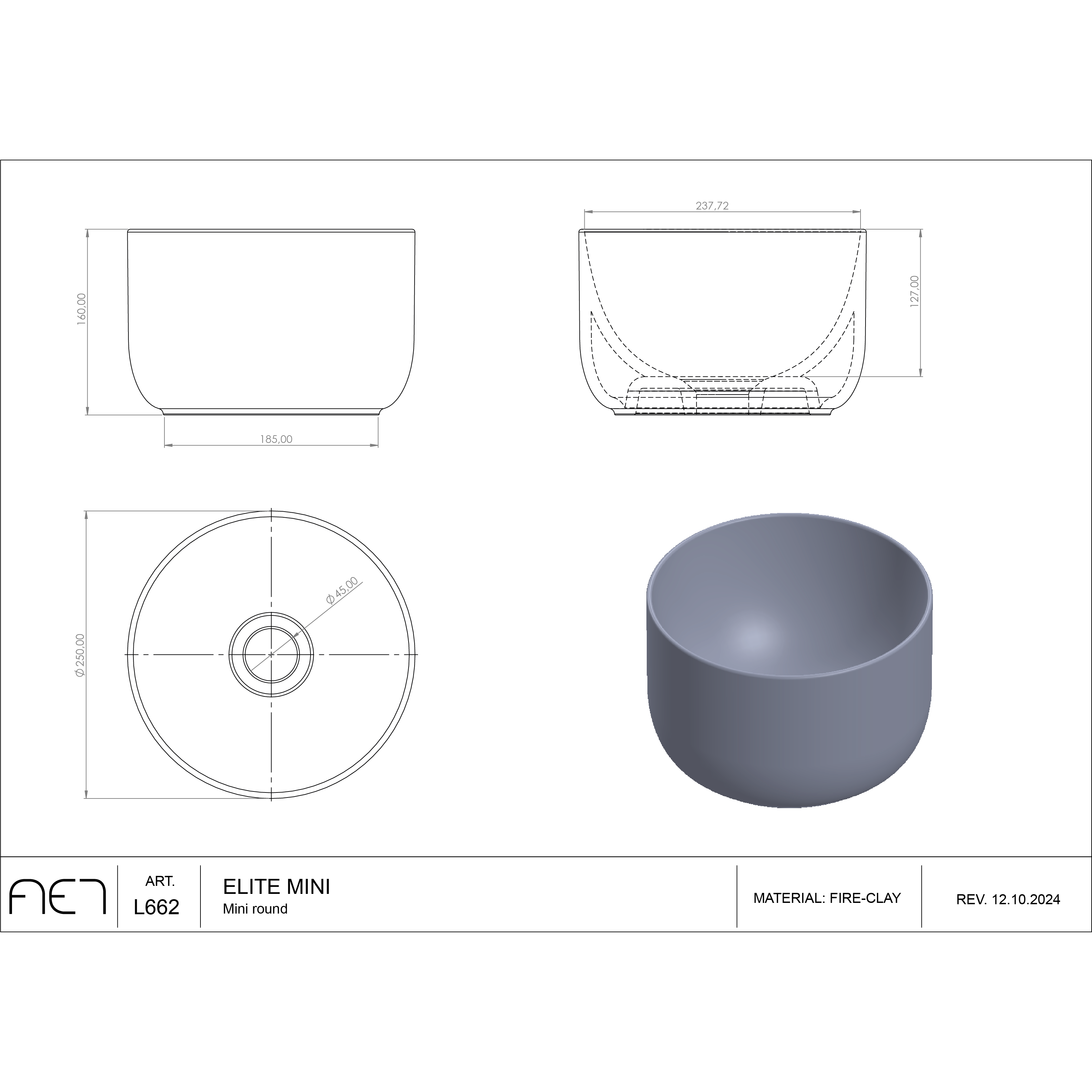 Porcelain Sink ELITE MINI ROUND L662