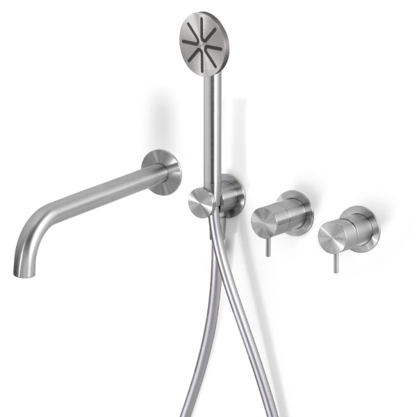 Bathtub tap set with shower hand and spout Loop stainless steel LOP323