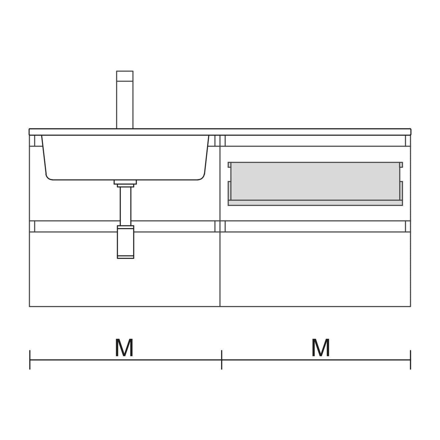 Metallic drawer without pipe cutout for Fussion Spirit vanities