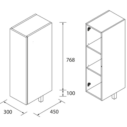 Floor mount storage unit 12 inches (300) one door reversible