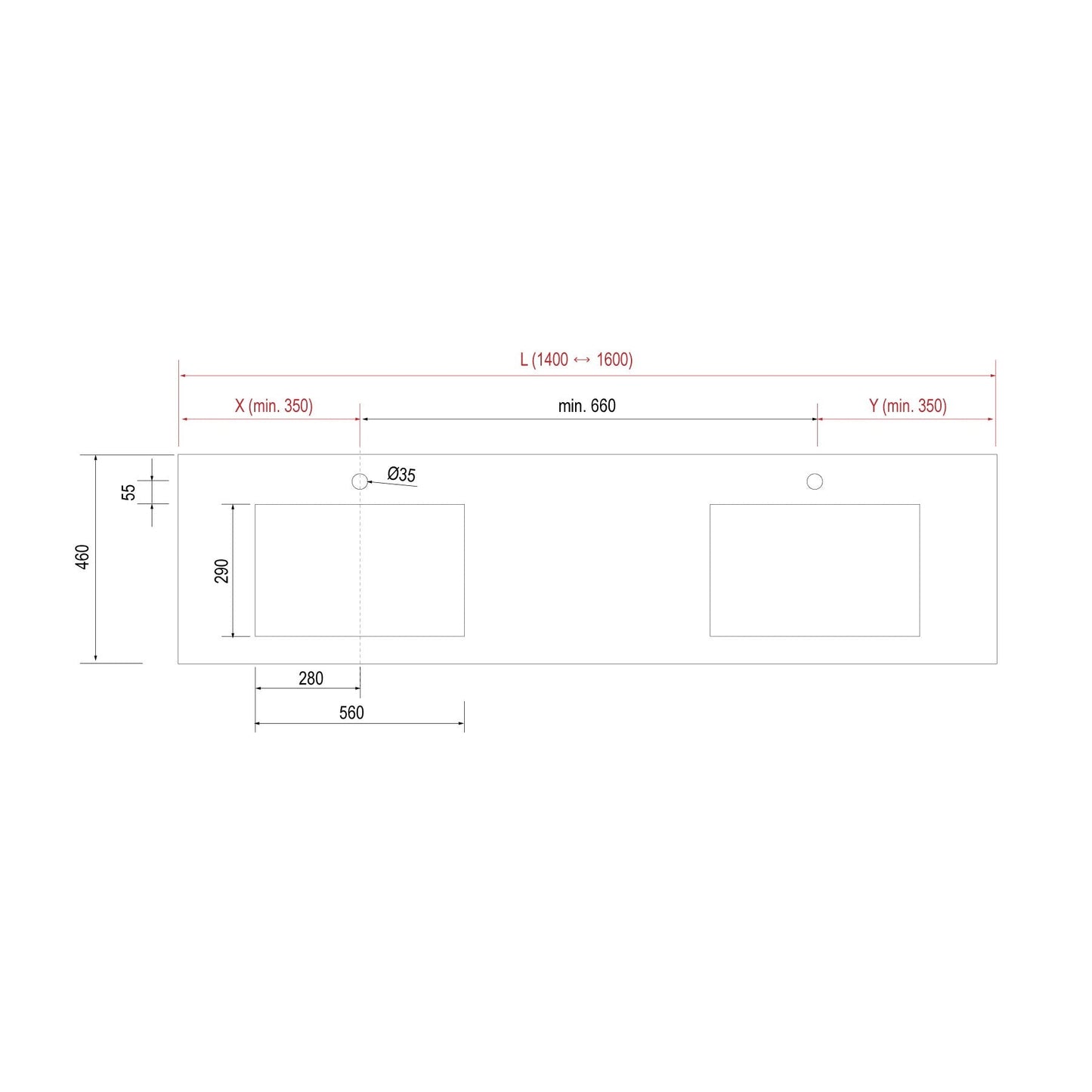 Compakt DOUBLE integrated washbasin Grey Stone