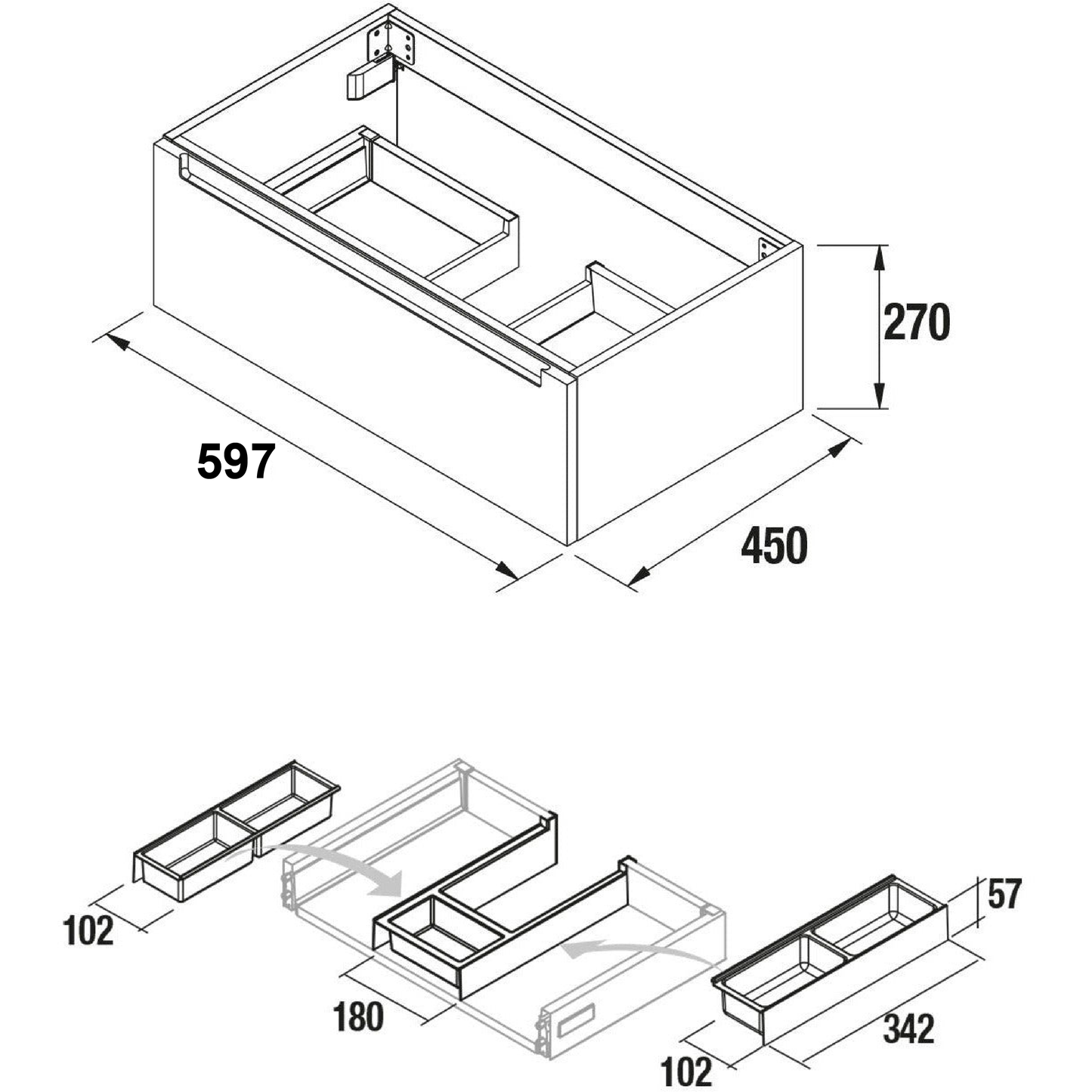 Vanity Monterrey 24 Inches (600) 1 drawer Sbiancato (white wood grain)