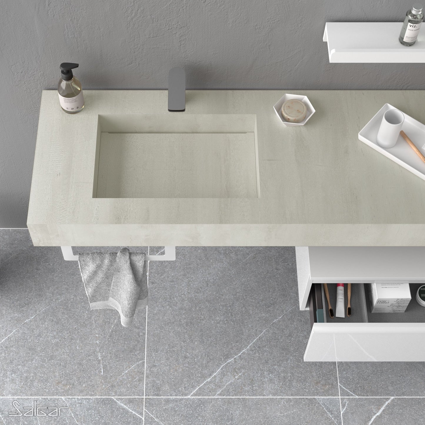 Compakt DOUBLE integrated washbasin Concrete
