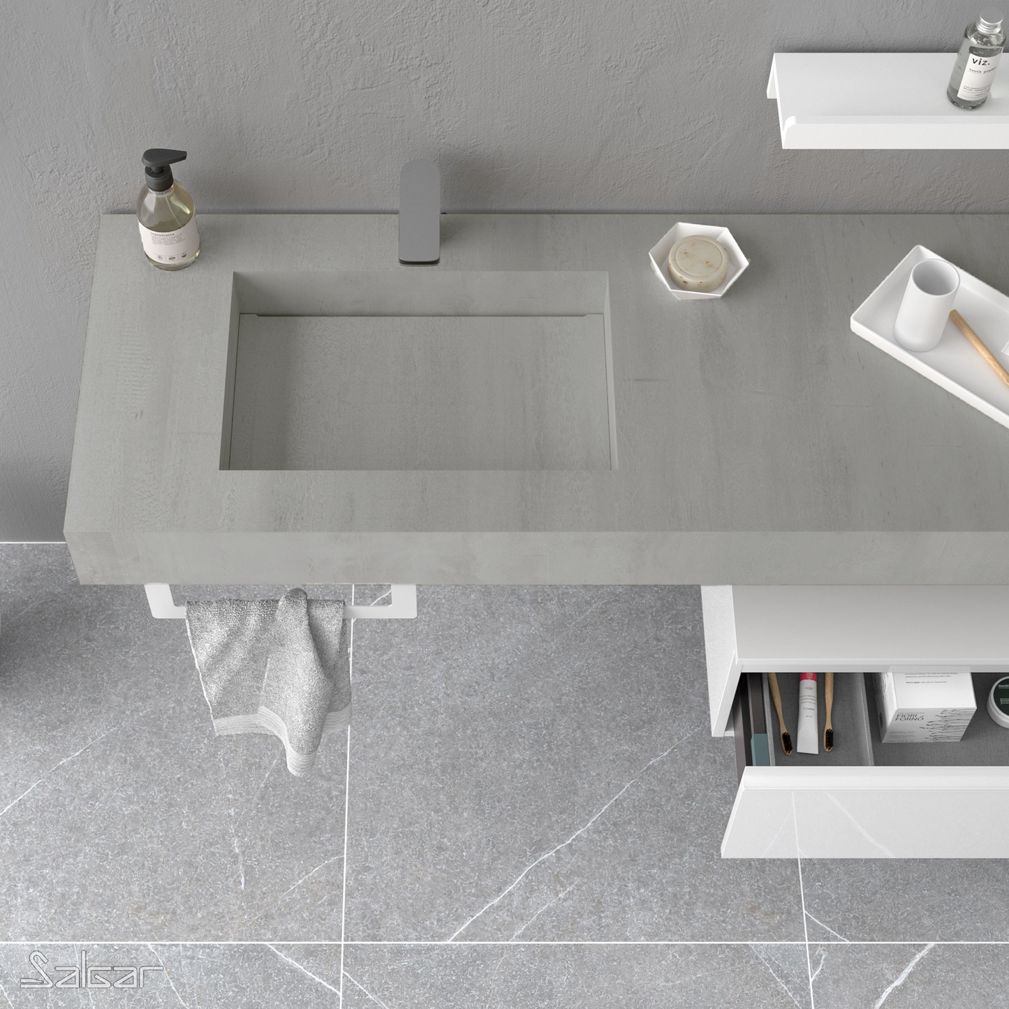 Compakt SINGLE integrated washbasin Concrete