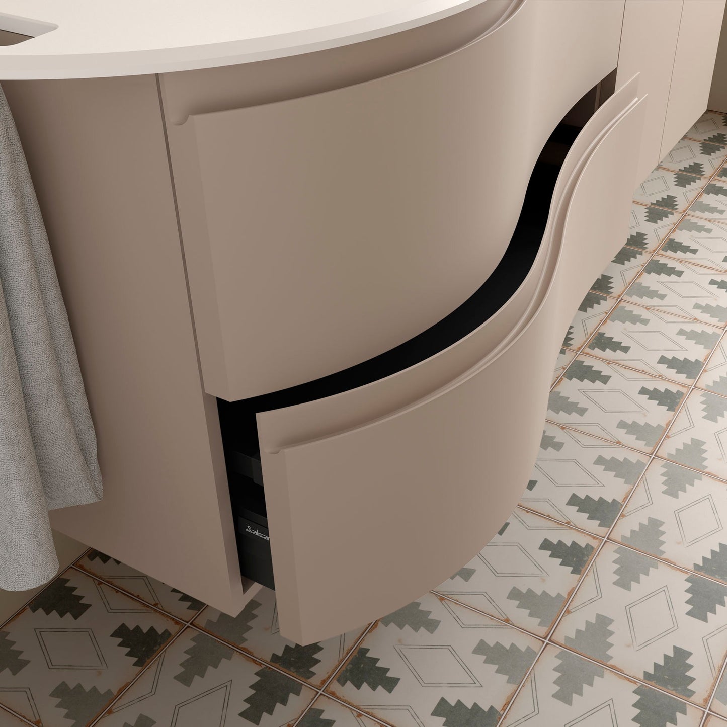Vanity MAM 36 inches (900) 2 drawers (wall hung) OFFSET RIGHT Lacquer Color Finish