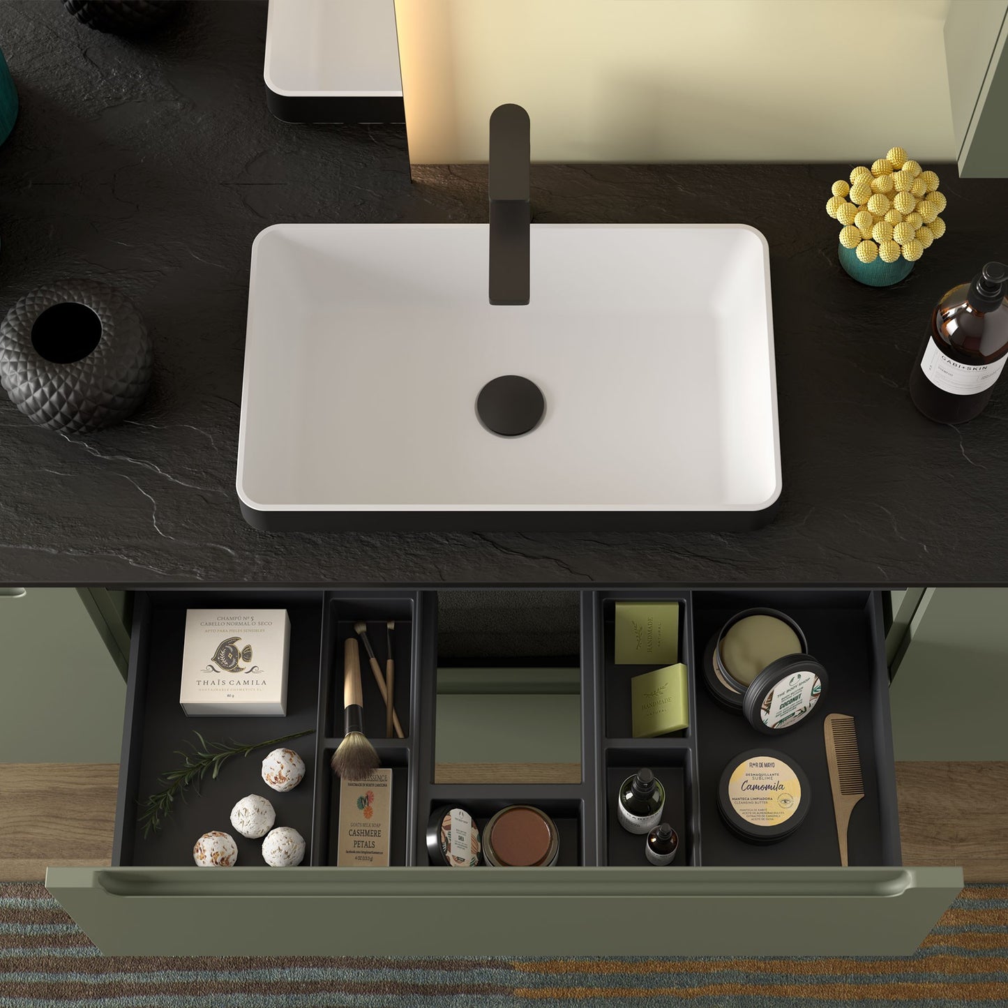 Semi-inset basin solid surface Mael Bicolor Black and White