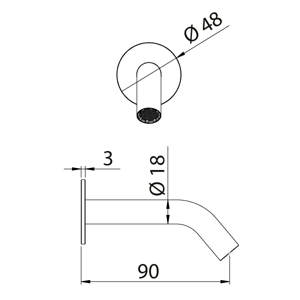 Bec de robinet Lavabo en acier inoxydable 90mm CAN160