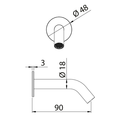 Bec de robinet Lavabo en acier inoxydable 90mm CAN160
