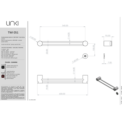 Sèche-serviettes électrique L.600 mm avec télécommande TWINS inox TWI051