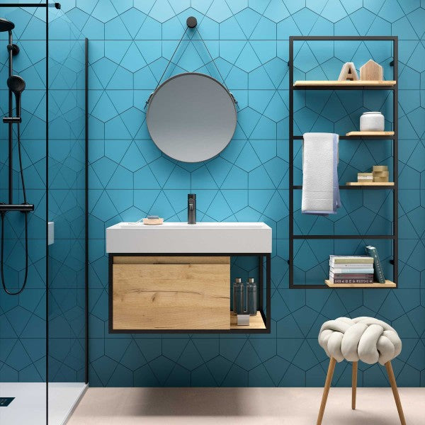 Aluminum tall rack with shelves Vinci African Oak