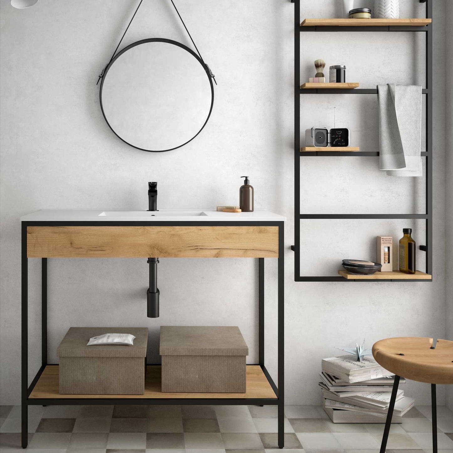 Aluminum tall rack with shelves Vinci African Oak