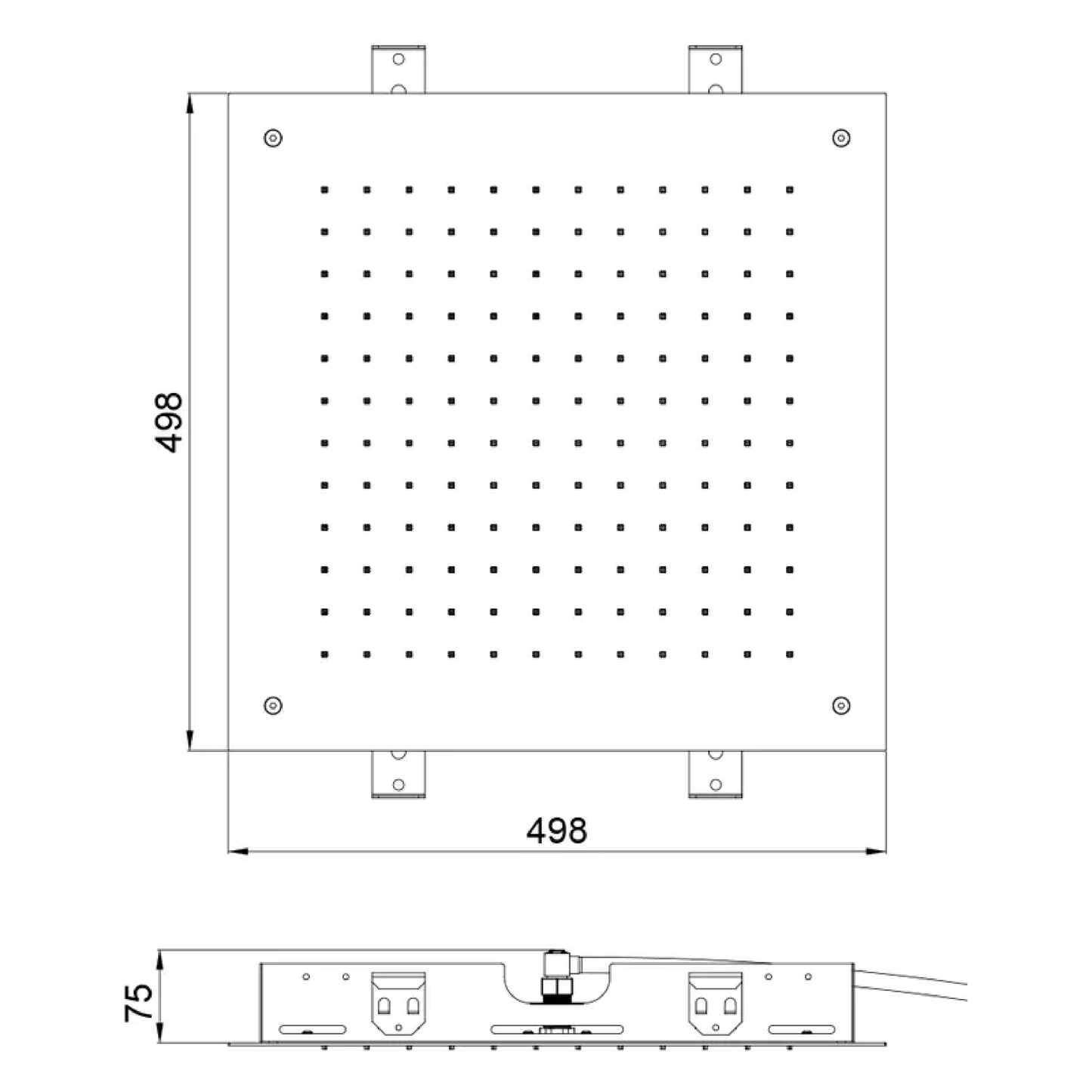 Showerhead square recessed monojet 500mm E044024