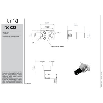 Rough-in diverter 2 way share with stop INC022