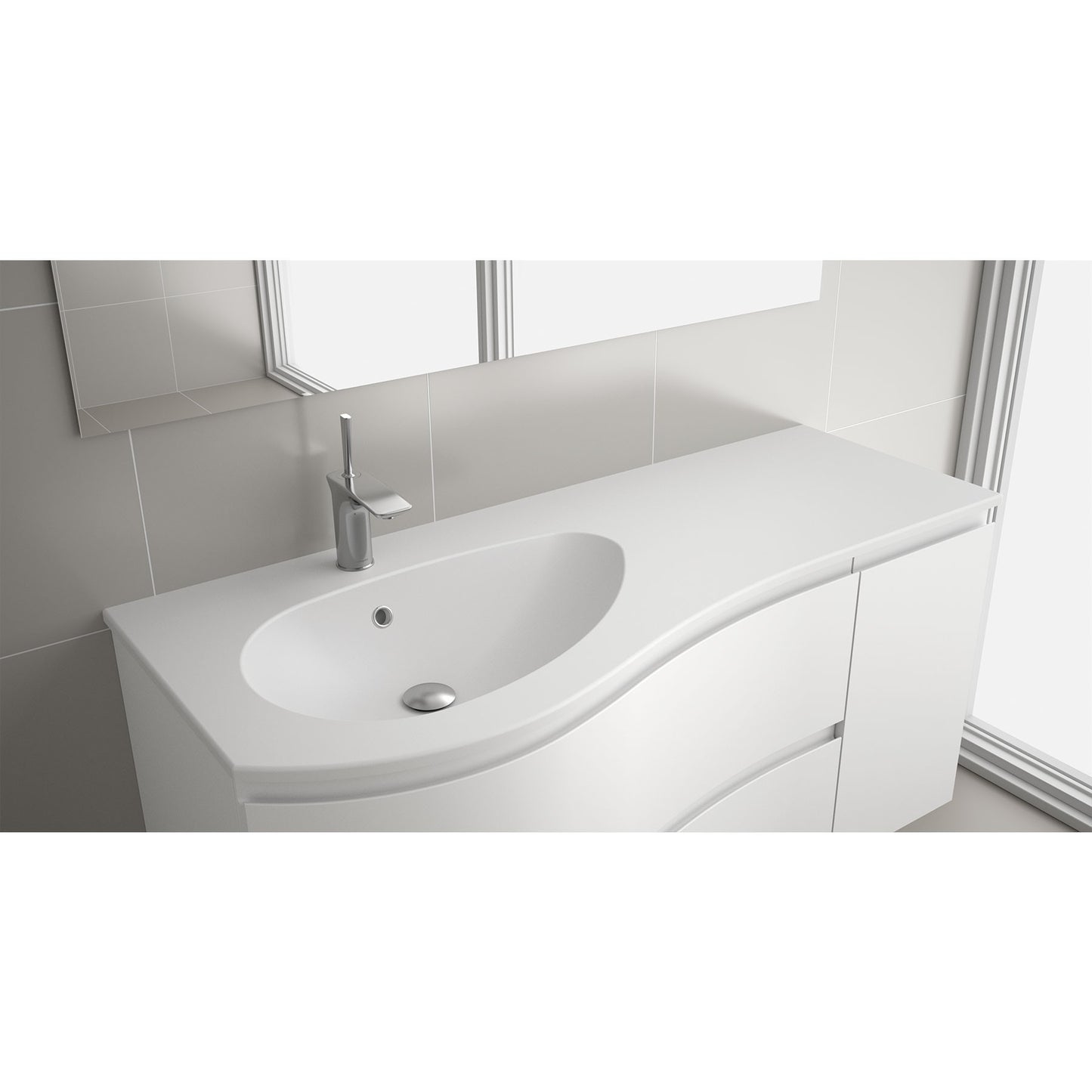 Countertop with integrated washbasin MAM mineral solid OFFSET RIGHT matte white