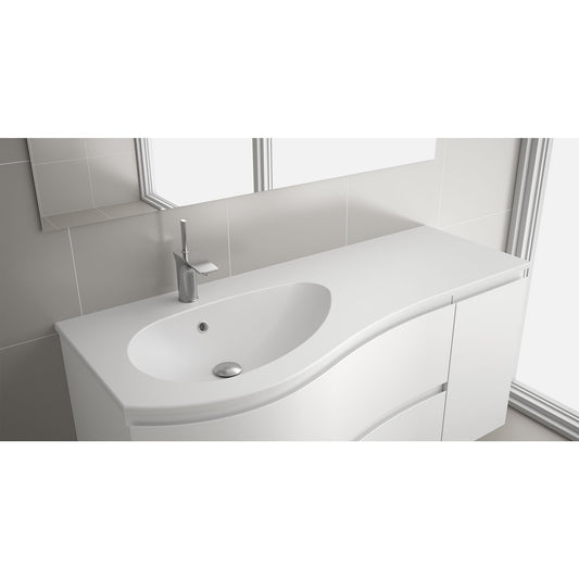 Countertop with integrated washbasin MAM mineral solid OFFSET RIGHT matte white