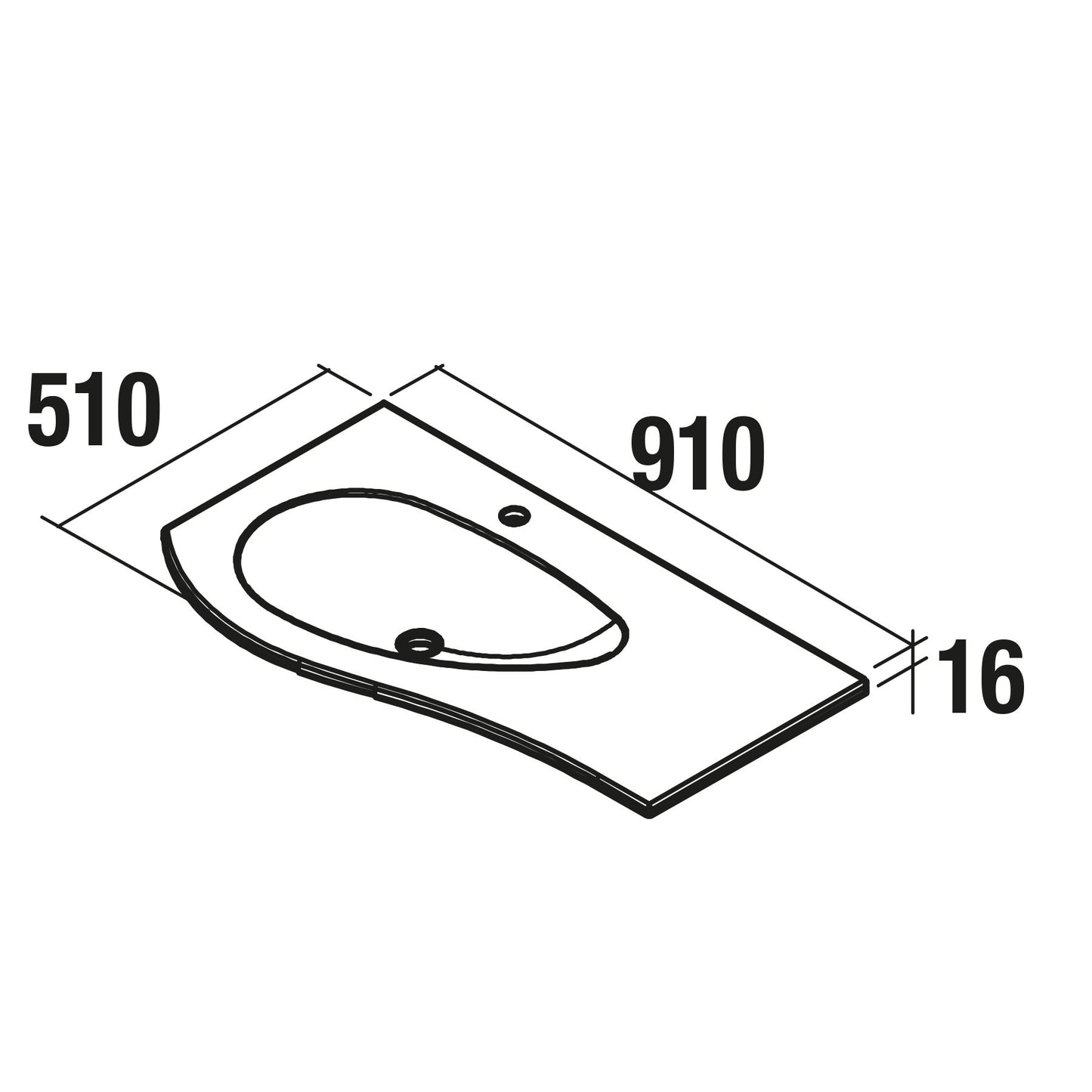 Countertop with integrated washbasin MAM mineral solid OFFSET RIGHT matte white