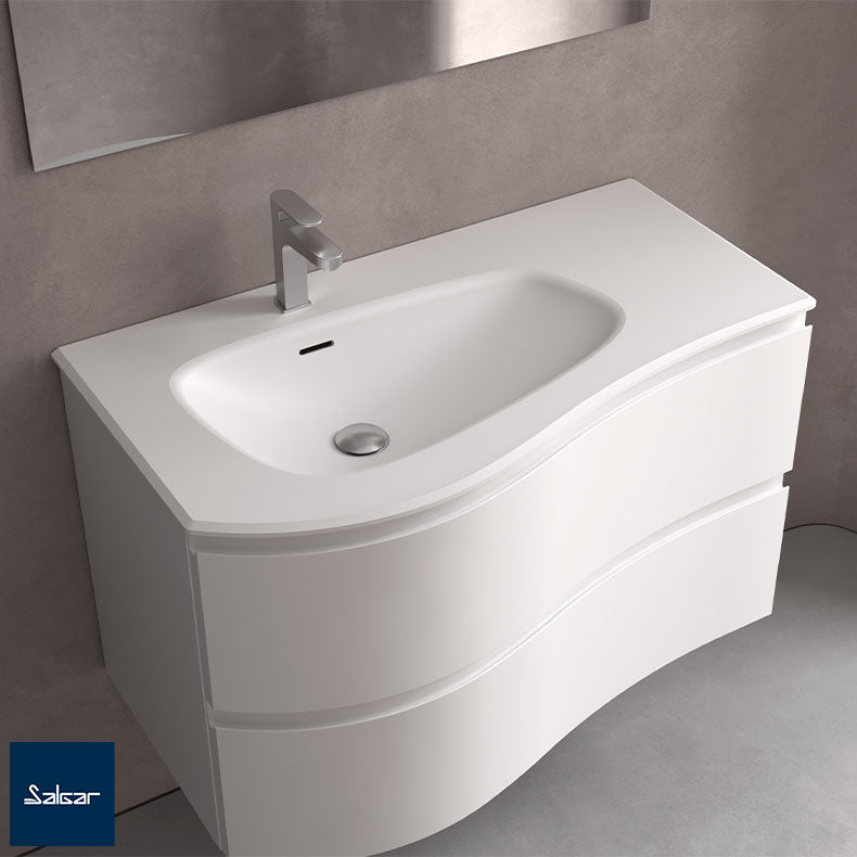 Plan vasque intégré MAM solid surface DÉCALÉ À DROITE blanc mat