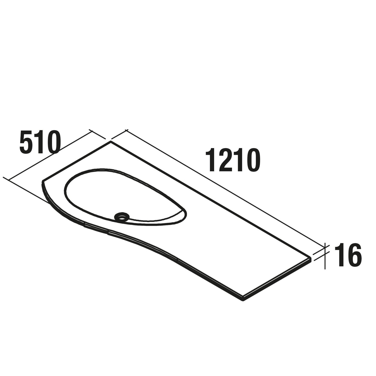 Countertop with integrated washbasin MAM mineral solid OFFSET RIGHT matte white