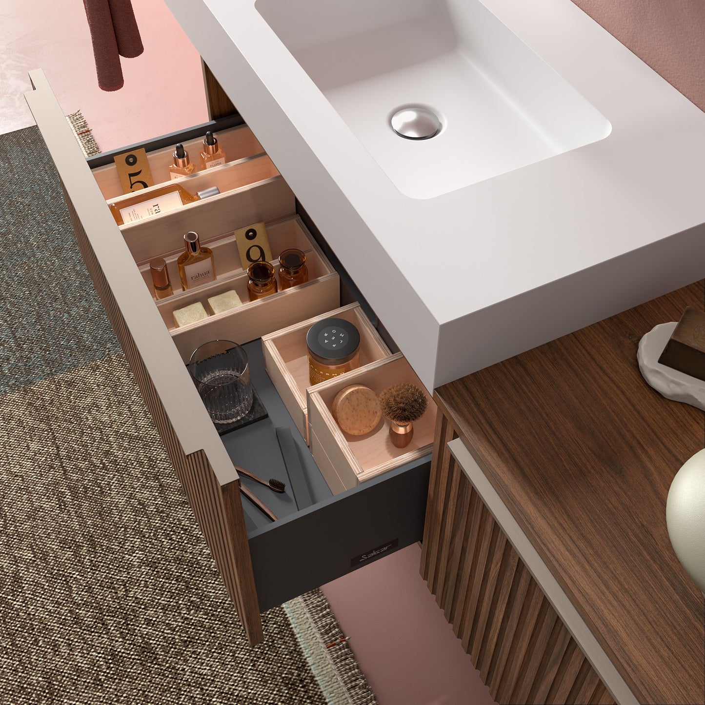 Vanity Biba 24 inches (600) 1 full drawer Walnut Maya