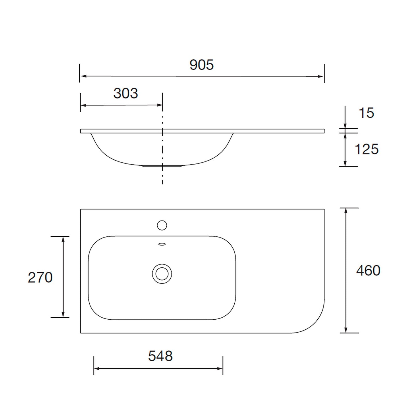 Piano d'appoggio con lavabo integrato ALLIANCE OFFSET un lato rotondo in solid surface bianco opaco