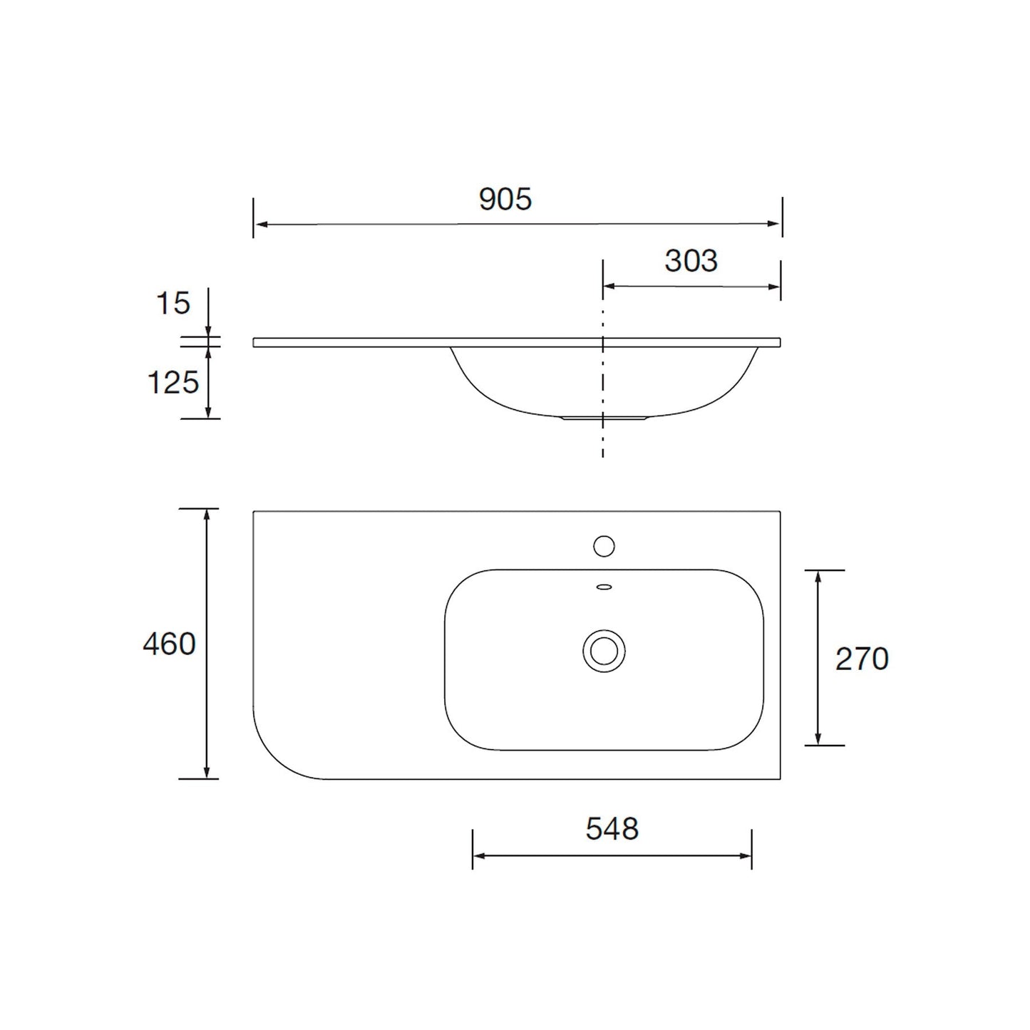 Piano d'appoggio con lavabo integrato ALLIANCE OFFSET un lato rotondo in solid surface bianco opaco