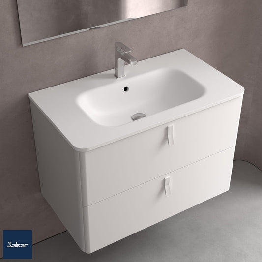 Piano d'appoggio con lavabo integrato Uniiq solid surface bianco opaco 32 pollici (805)