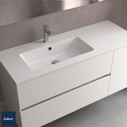 Countertop with integrated washbasin OFFSET RIGHT Vilna solid surface matte white