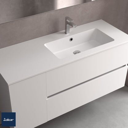 Countertop with integrated washbasin OFFSET LEFT Vilna solid surface matte white