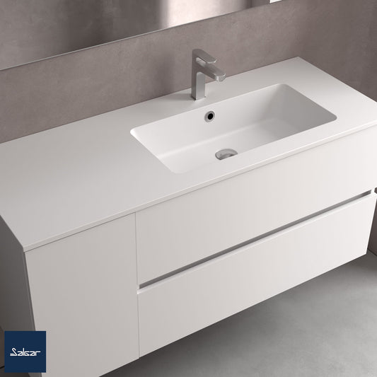 Plan de travail avec vasque intégrée OFFSET GAUCHE Vilna solid surface blanc mat