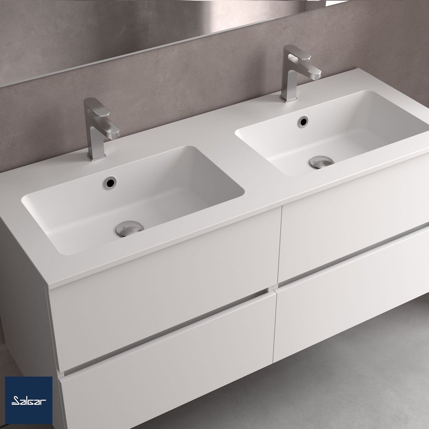 Countertop with integrated washbasin double Vilna solid surface matte white