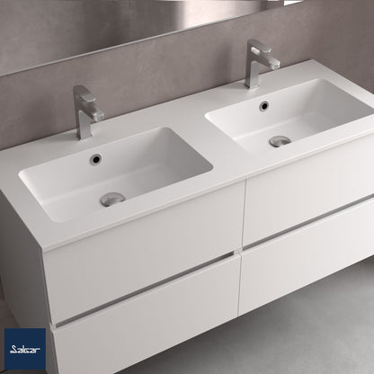 Piano d'appoggio con lavabo integrato doppio Vilna solid surface bianco opaco