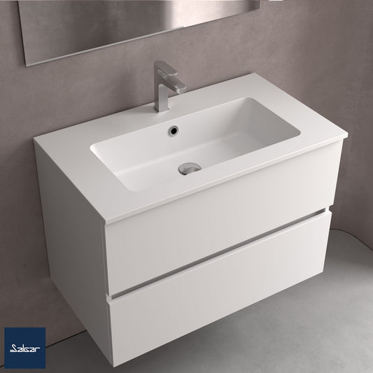Piano d'appoggio con lavabo integrato singolo Vilna solid surface bianco opaco