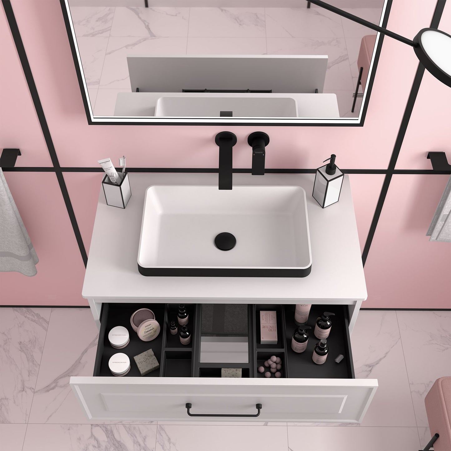 Semi-inset basin solid surface Mael Bicolor Black and White