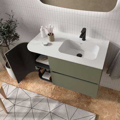 Plan de toilette avec vasque intégrée DÉCALÉE À GAUCHE en Porcelaine Constanza à angle arrondi