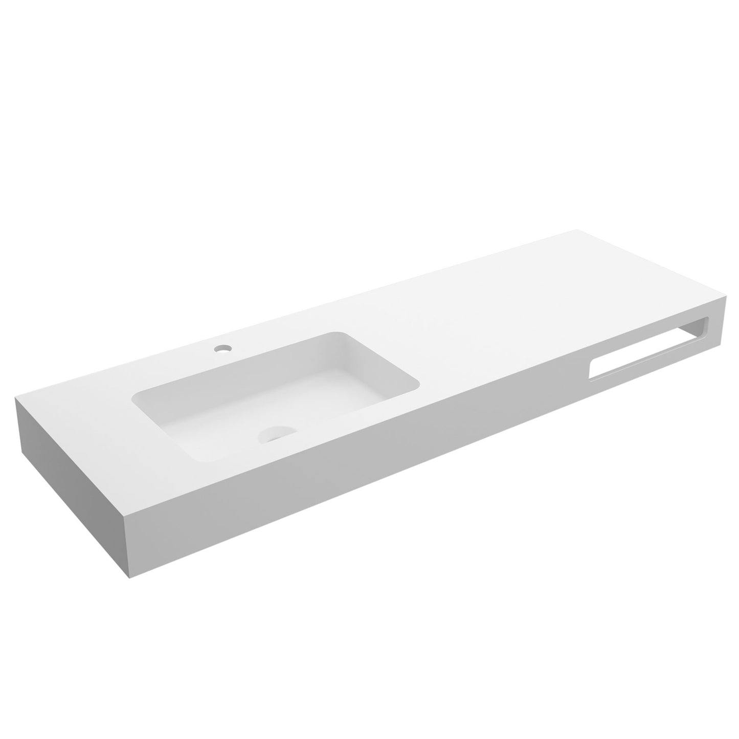 Plan de travail avec vasque intégrée NAILA Vasque simple solid surface AVEC JUPE blanc mat