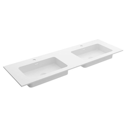 Lavabo intégré en surface solide NAILA DOUBLE Blanc mat