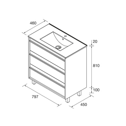 Vanité Attila 32 pouces (800) 3 tiroirs Naturel